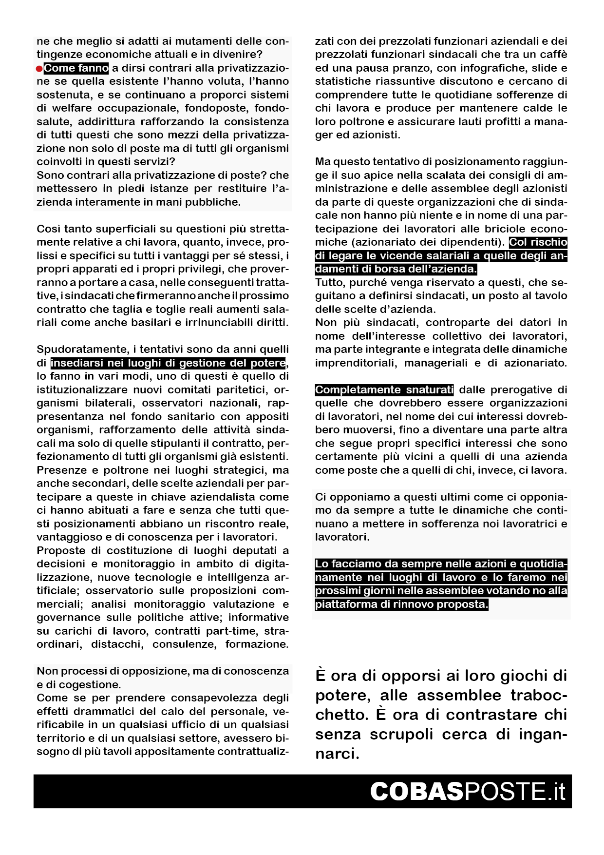 piattaforma per il rinnovo contrattuale di poste presentata dai sindacati concetativi
