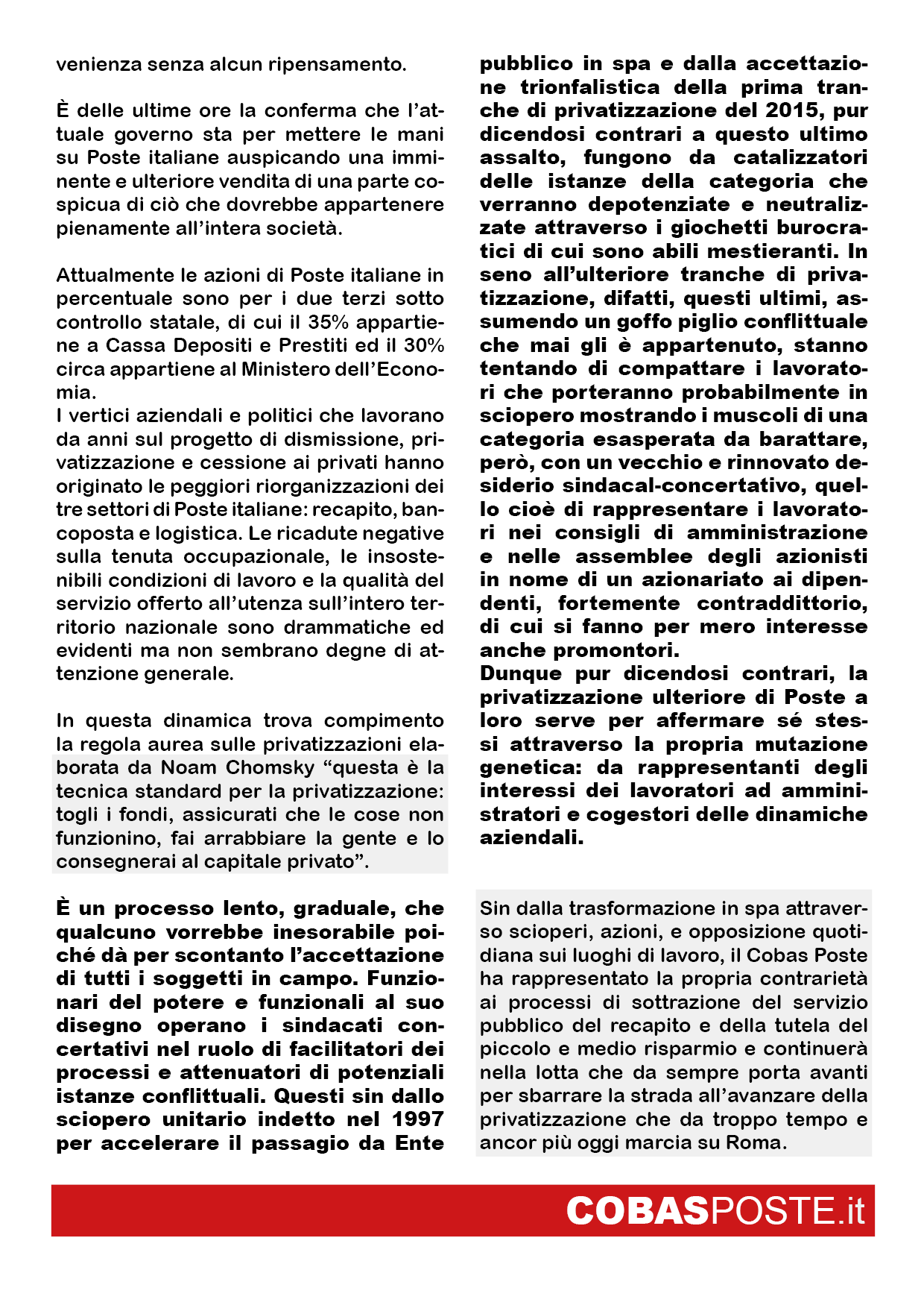 la vera storia della privatizzazione di poste a partire dalla trasformazione da ente pubblico a spa vluta e cogestita dai sindacati concertativi