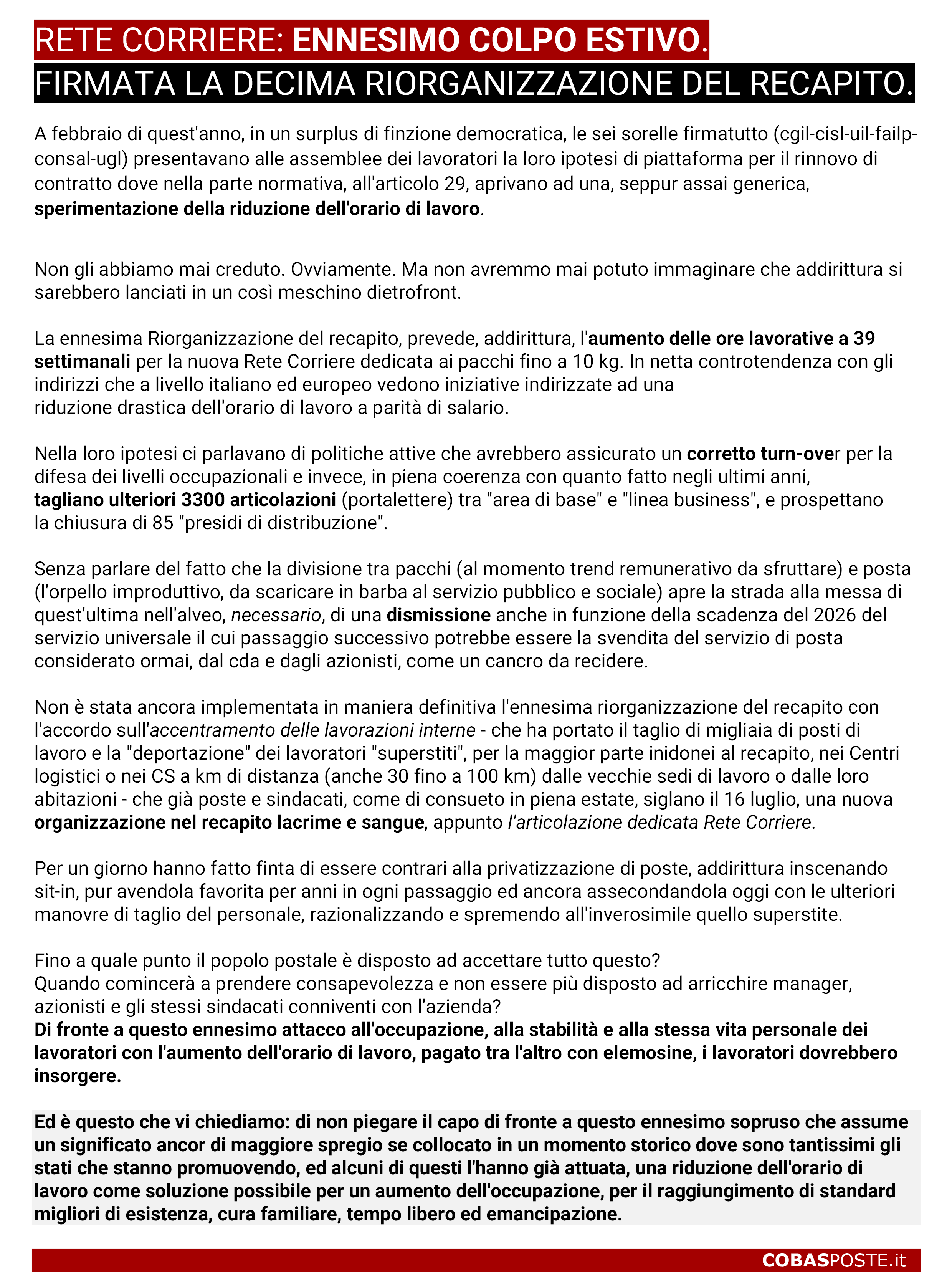 rete corriere recapito poste