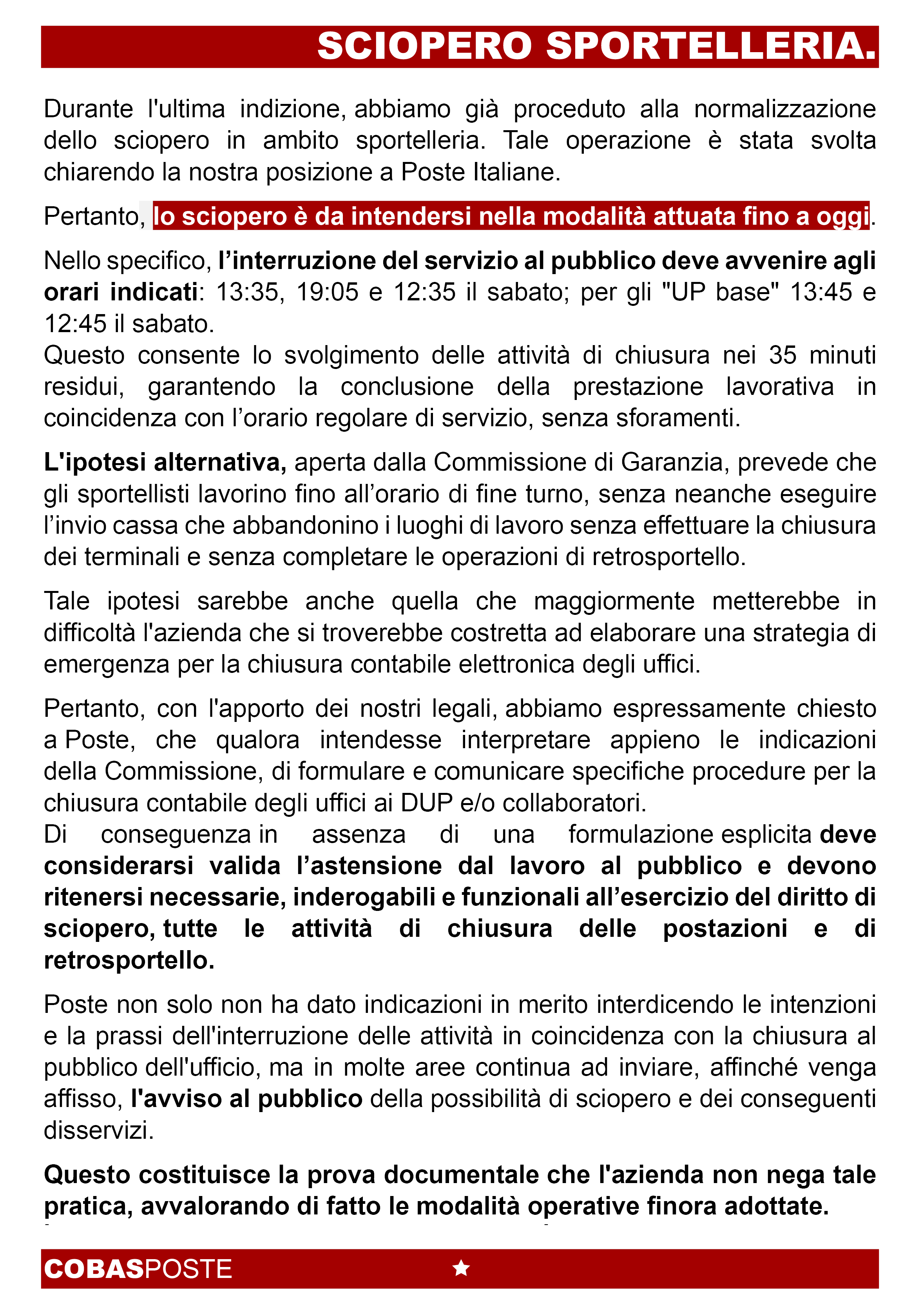 sciopero sportelleria chiarimenti dopo la delibera della commissione di garanzia interpretazione dello sciopero