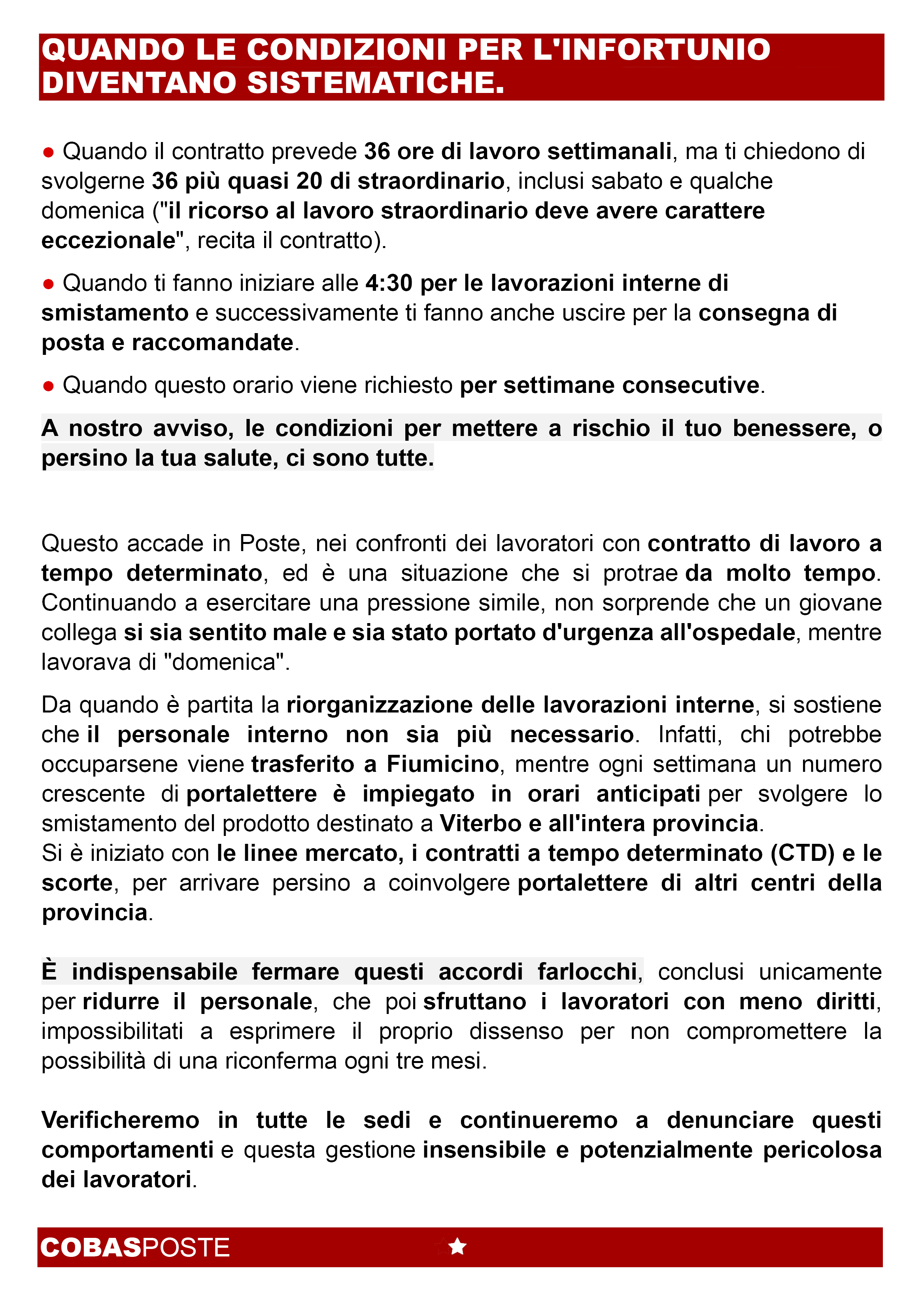 QUANDO LE CONDIZIONI PER L'INFORTUNIO DIVENTANO SISTEMATICHE