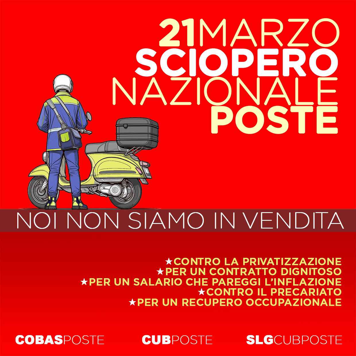 sciopero nazionale cobascub slg poste 21 marzo 2024 noi non siamo in vendita poste italiane privatizzazione